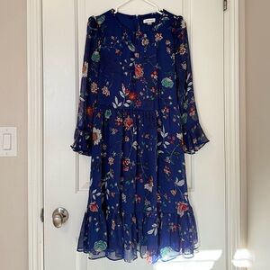 Calvin Klein Blue Floral Long Sleeve Dress
